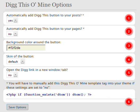 Digg This O' Mine Options