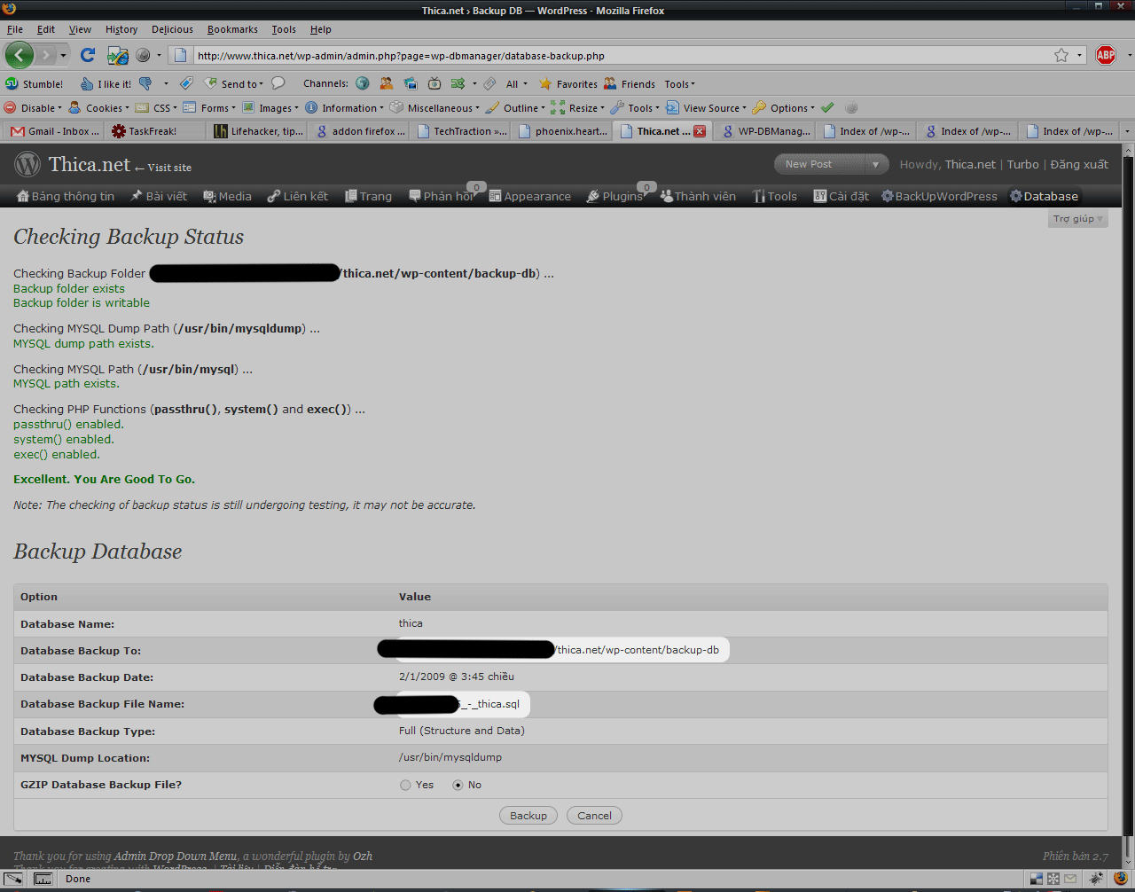 Backup database