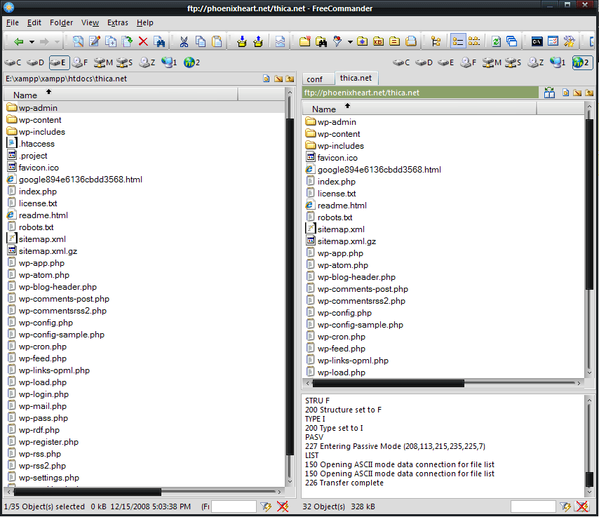 Comparing Local (left) and Remote (right) folder contents